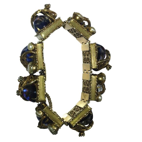 Vintage Bracelet Dragon Breathe Stones Faux Pearls Rhinestone Ornate Filigree - Picture 9 of 16